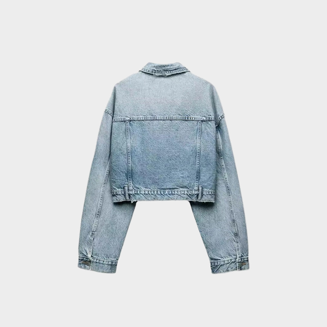 Kort jeansjacka i ljus tvätt med boxig passform