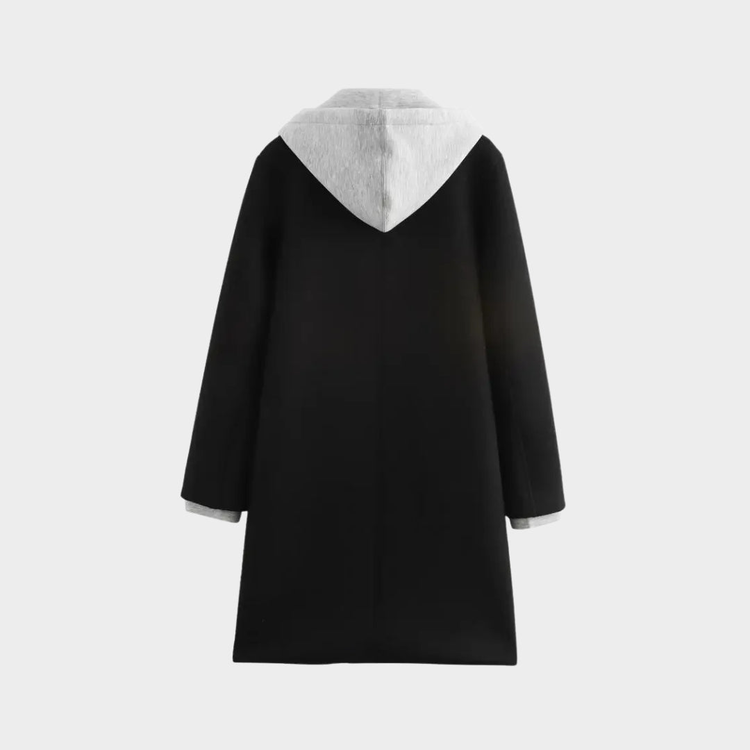 Lång kappa med infälld huva knappar och dragkedja