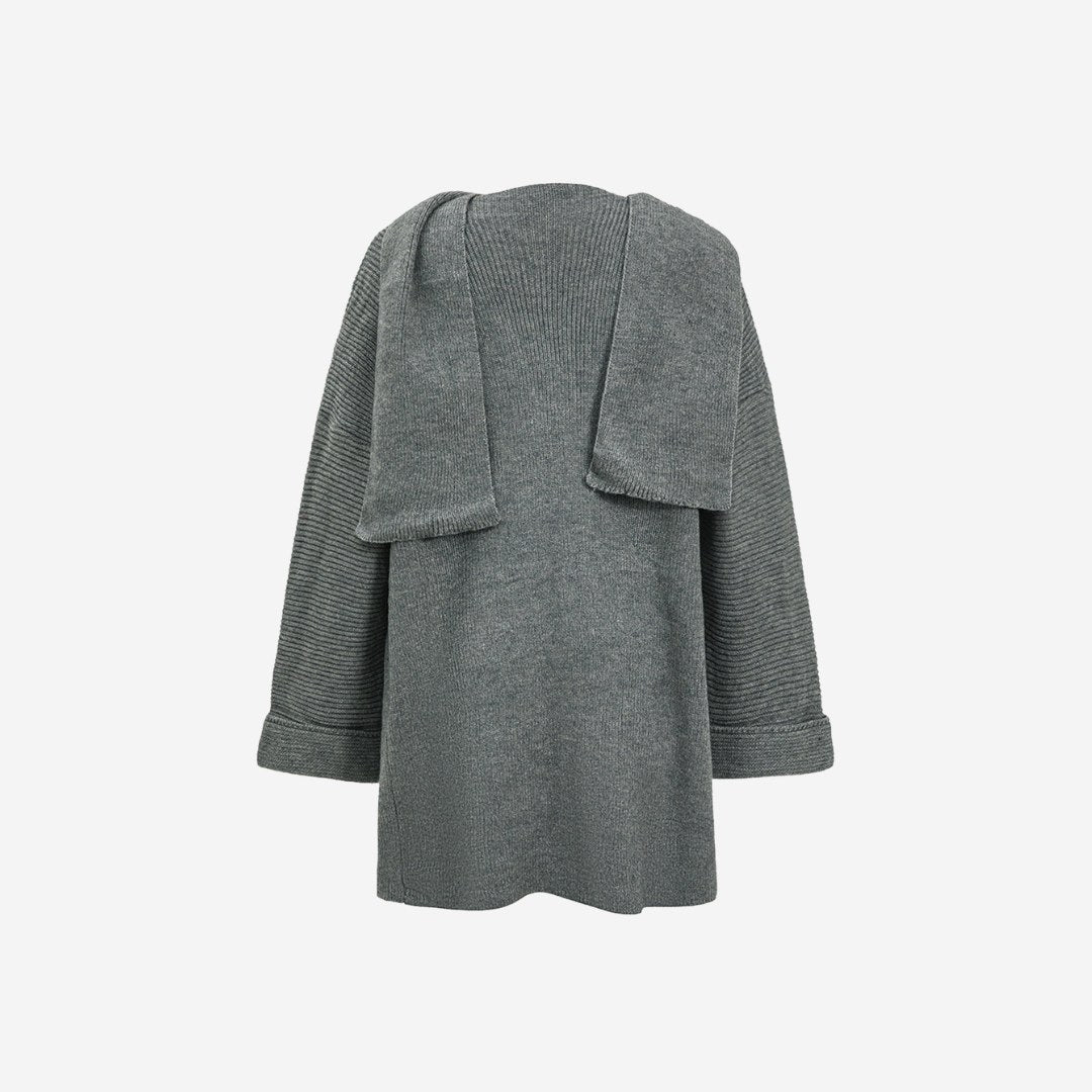 Grå öppen stickad kofta med sjalkrage och ribbade ärmar