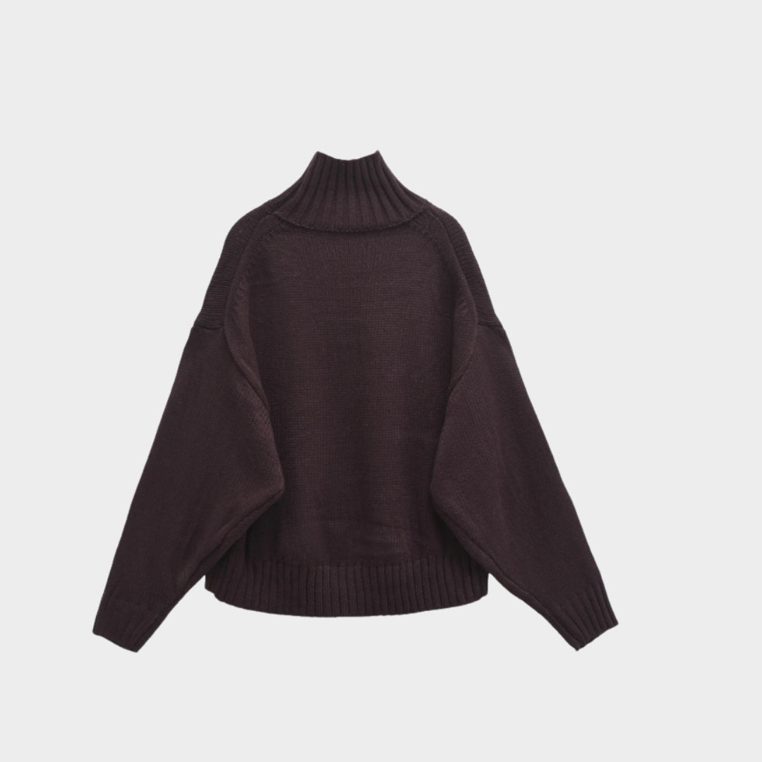 Mörkbrun Oversized Stickad Polotröja