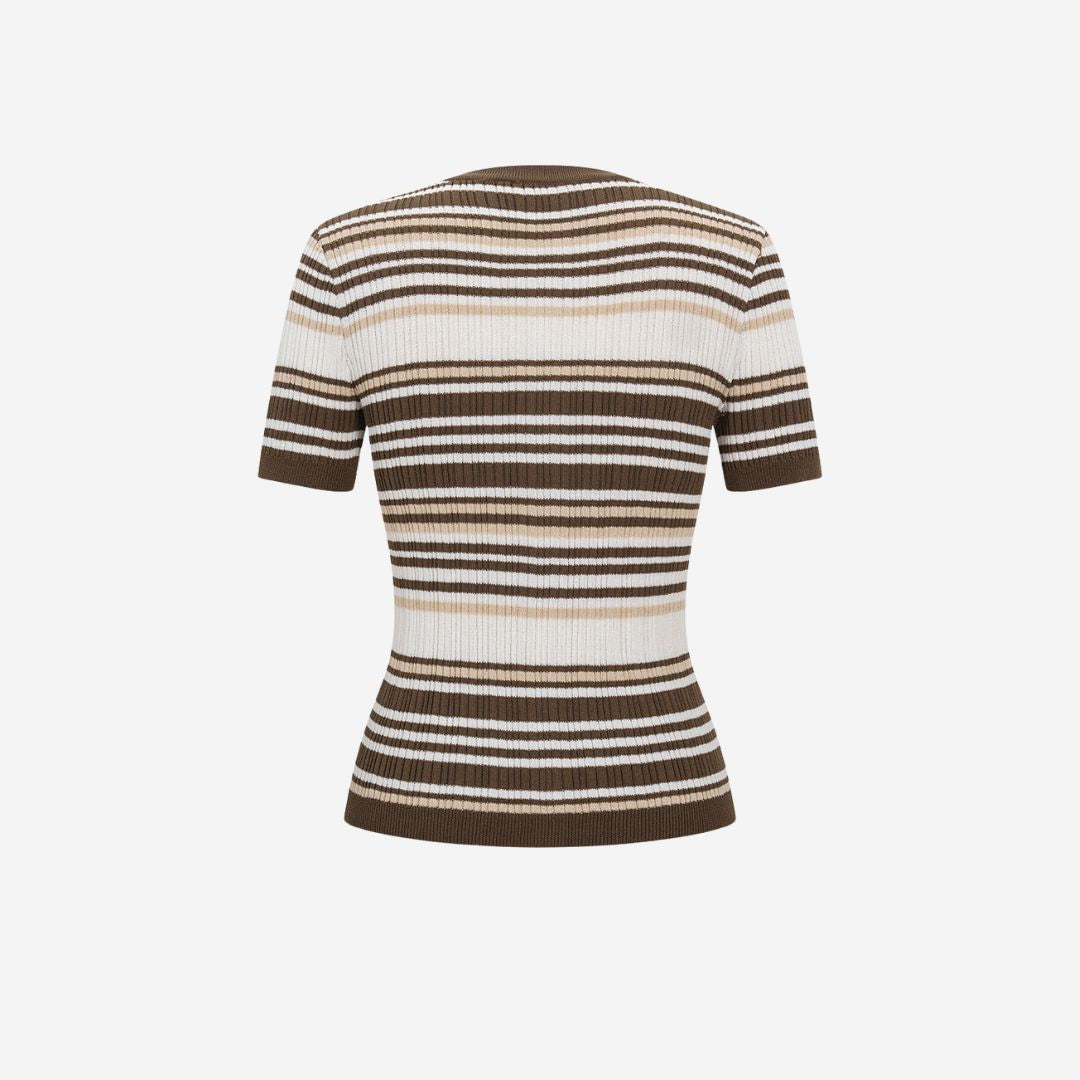 Randig ribbad kofta med kort ärm och knappar