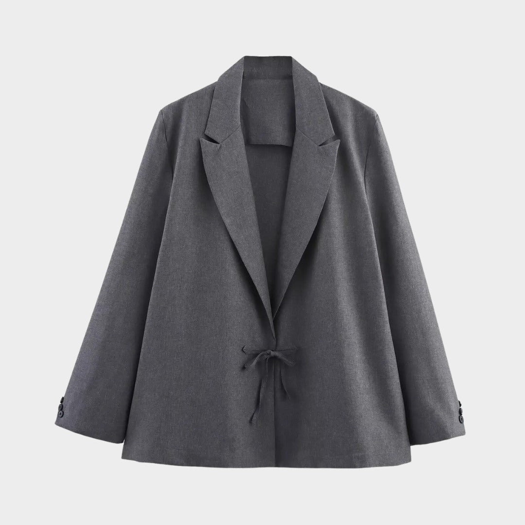 Grå Oversize kavaj med slag, knytband och enkelknäppning