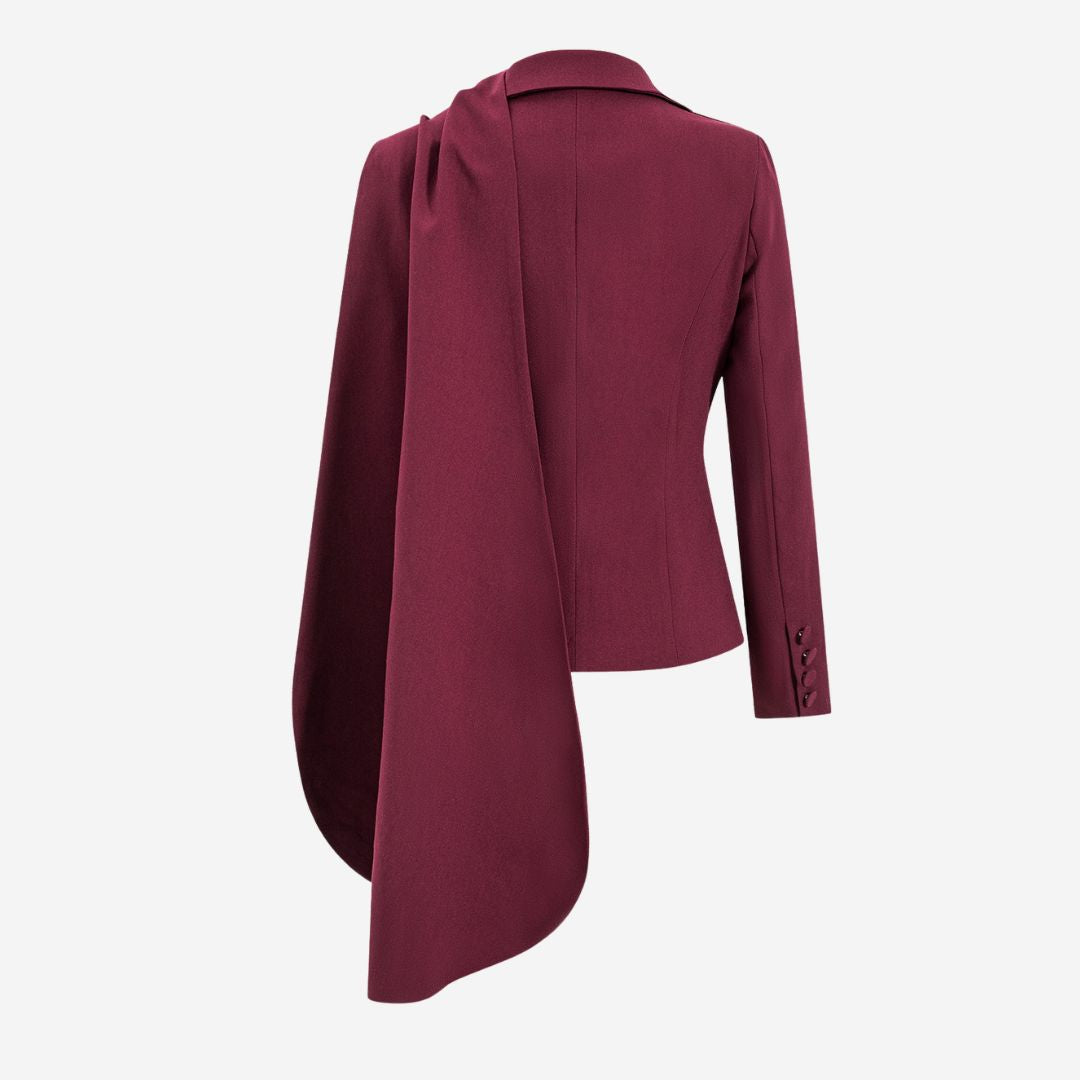 Vinröd skräddad kavaj i rayonmix med asymmetrisk cape-detalj och klassisk passform