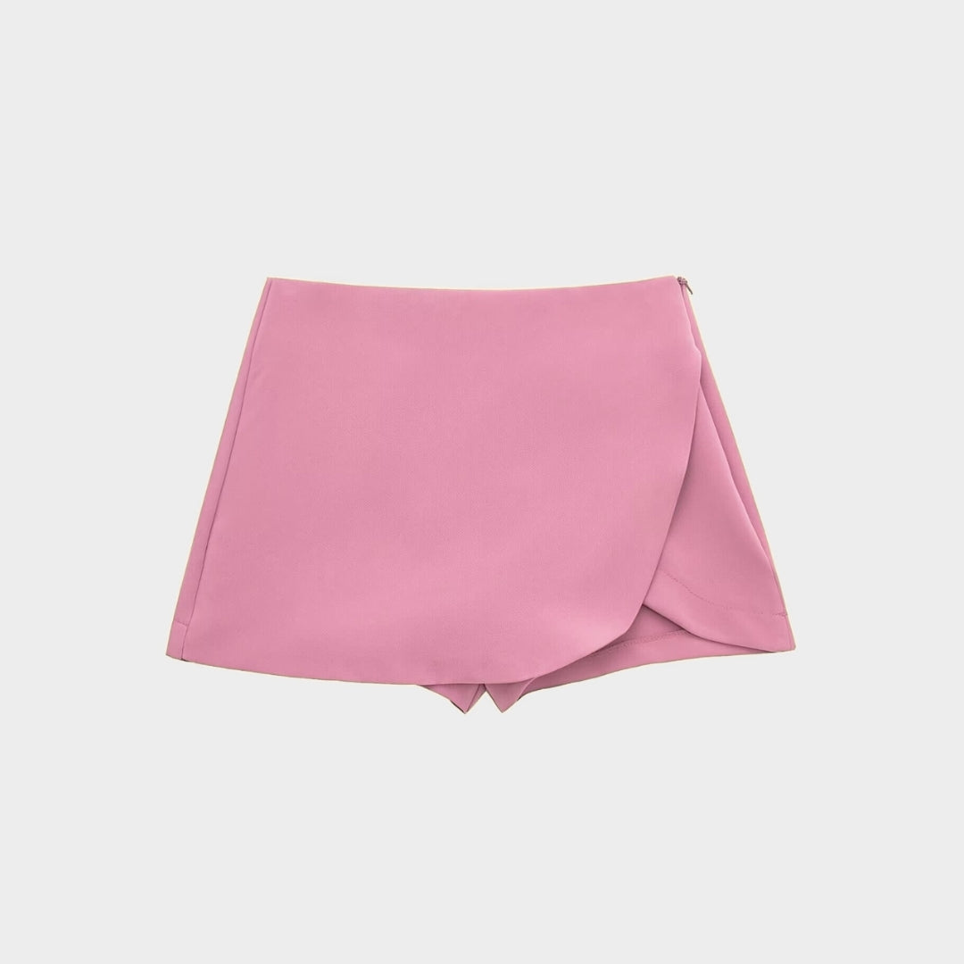 Asymmetrisk miniskort med omlott design och hög midja