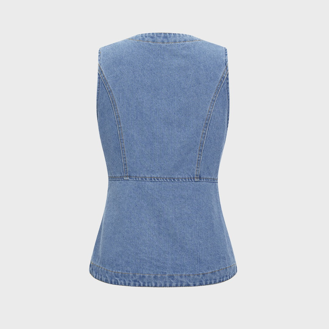 Figursydd denimväst med framfickor och knappstängning