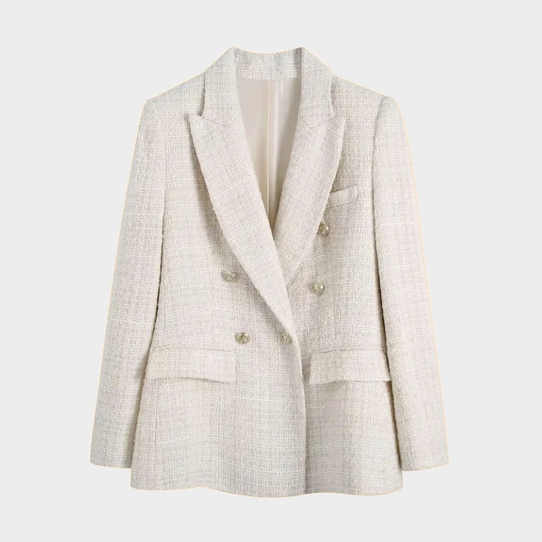 Krämvit Kavaj med kavajkrage dubbelknäppt front och ficklock