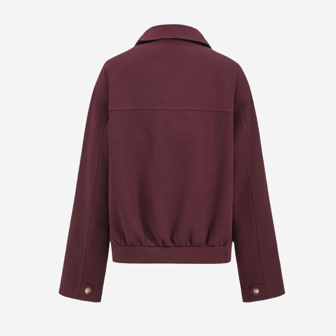 Vinröd jacka i vävd polyester med skjortkrage och dragkedja i avslappnad passform för dam
