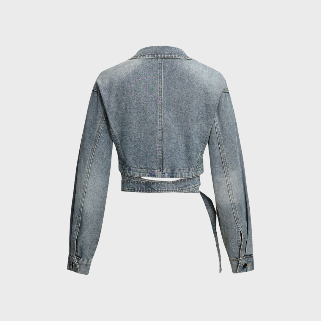 Blågrå Kort denimjacka med bälte och figurnära passform