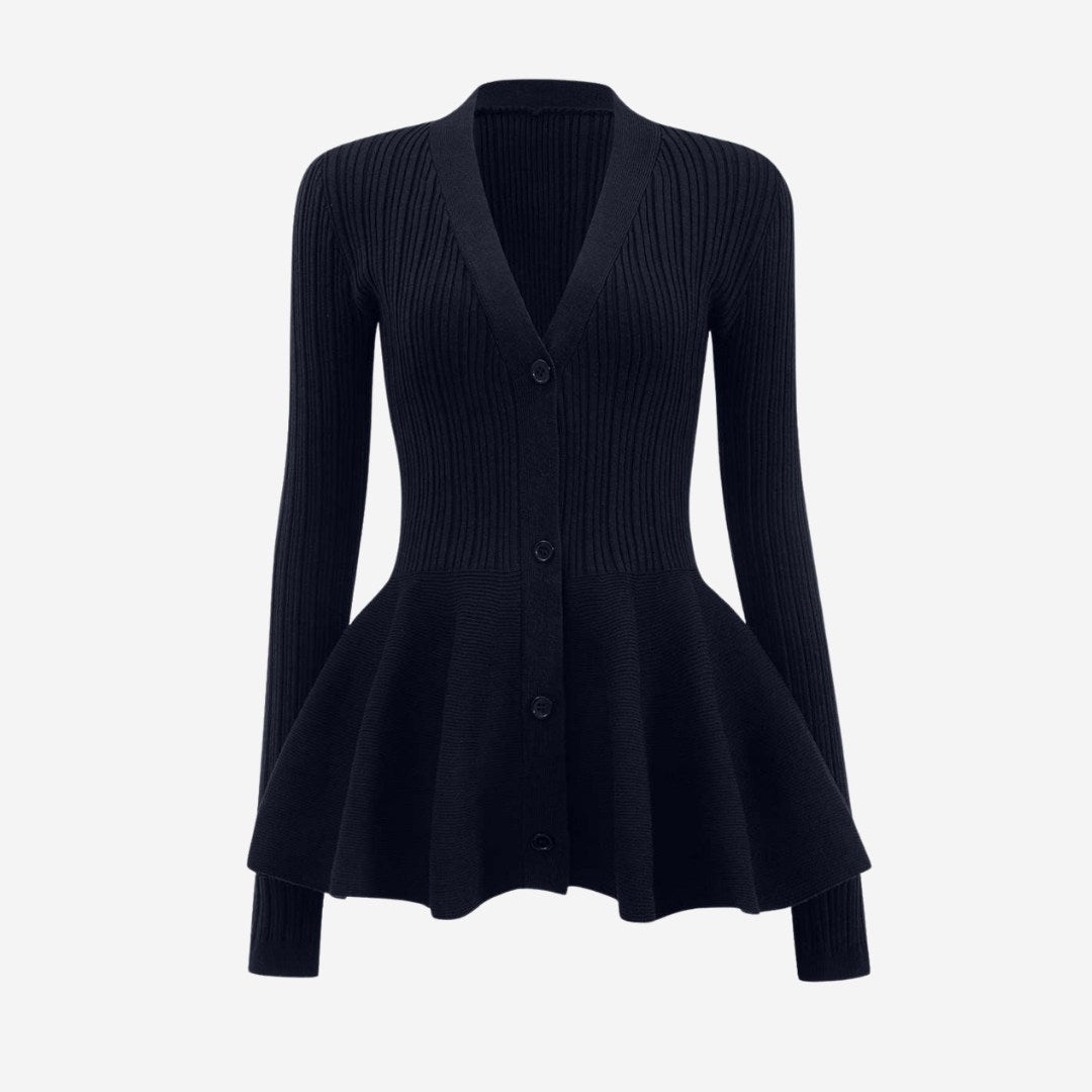 Stickad kofta med peplumdesign och knappstängning framtill