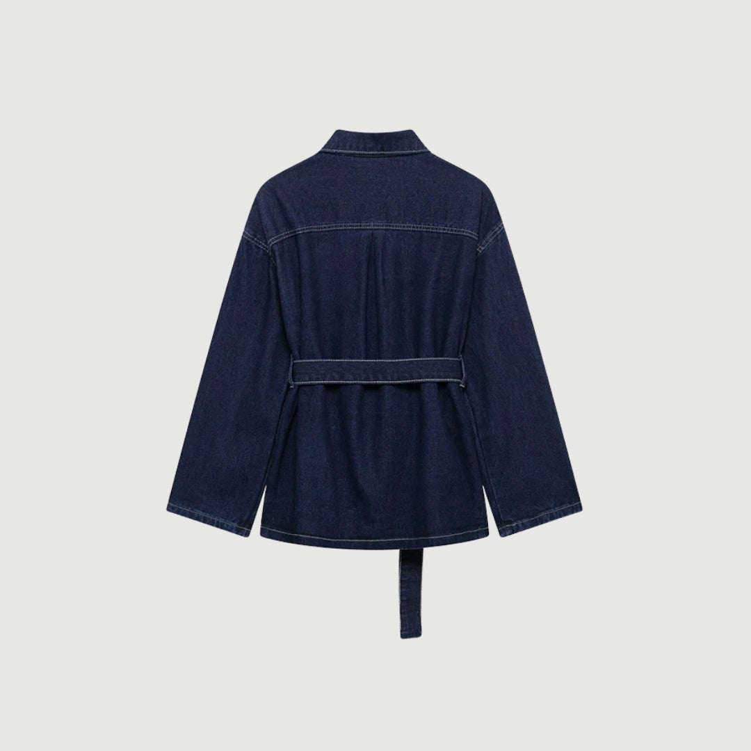 Midjelång jacka med knytskärp i denimlook