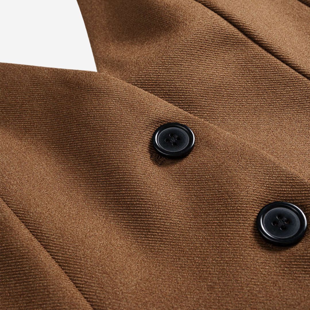 Chokladbrun ärmlös twillväst med v-ringning och knappar