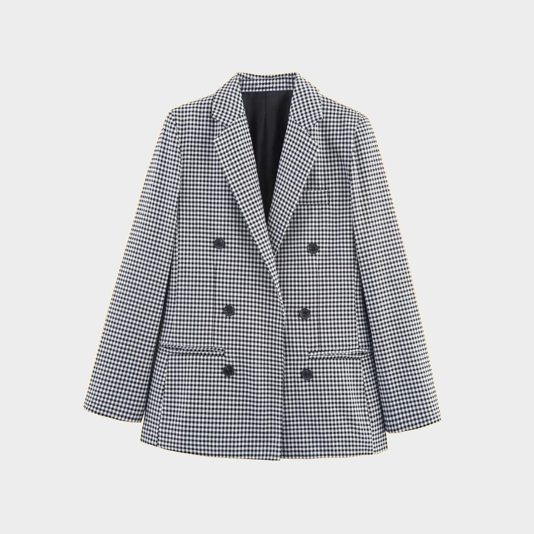 Kavaj i rutmönster med skårad krage dubbelknäppt front och regular passform