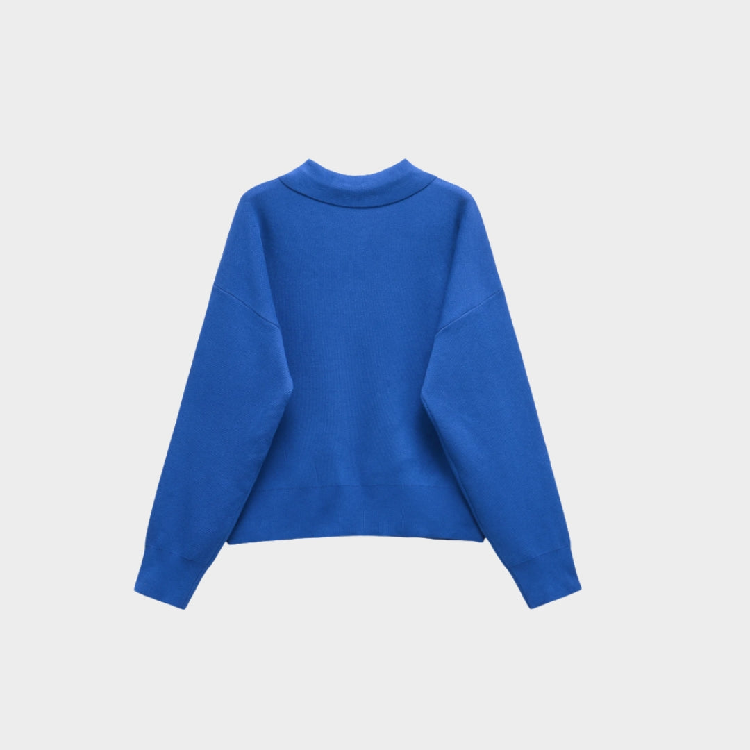 Elegant Knitted Sweater With Polo Collar