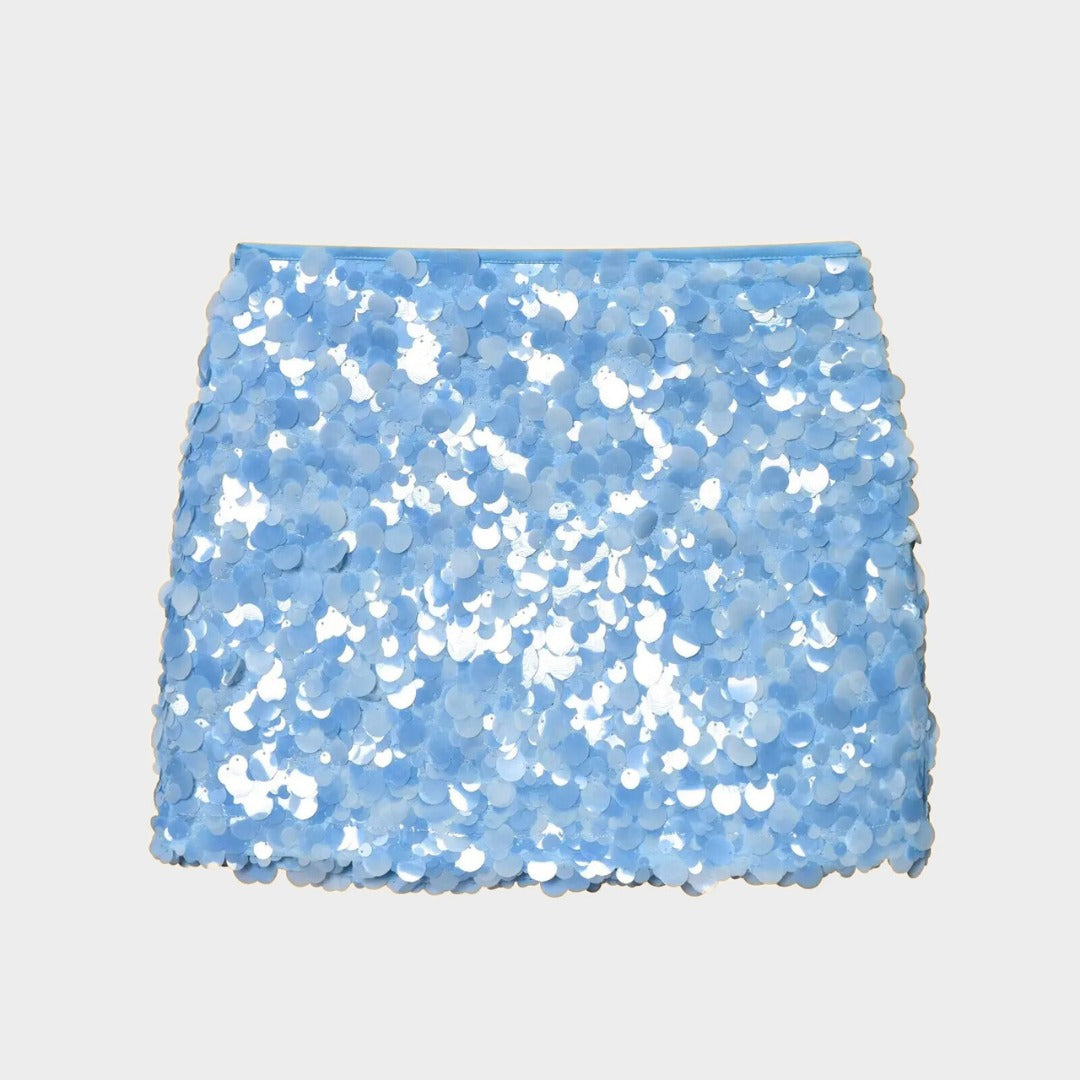 Paljett minikjol med A-linje silhuett och festlig design