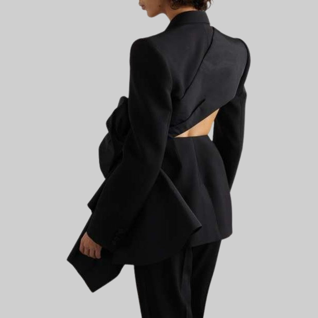 Svart Skräddarsydd Blazer med Stor Rosett och Utskuren Rygg