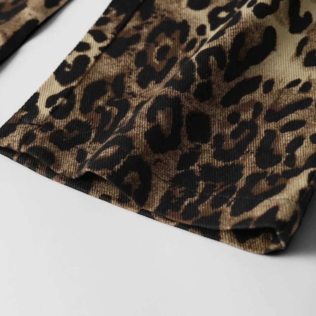 Byxor med leopardmönster låg midja rak passform och spetskant