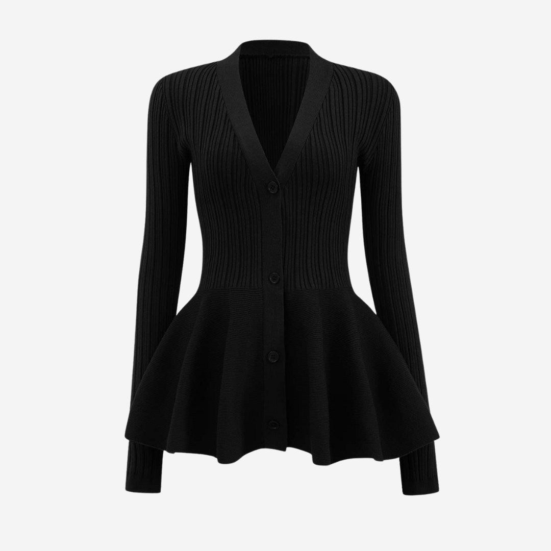 Stickad kofta med peplumdesign och knappstängning framtill