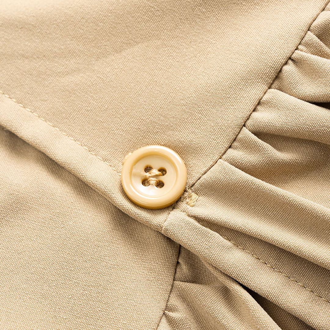 Beige lång jacka i klänningsstil med volangkjol och knytbälte