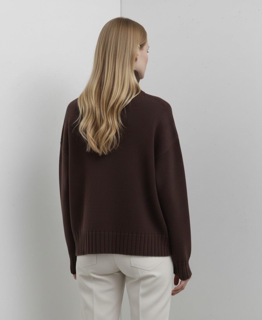 Mörkbrun Oversized Stickad Polotröja