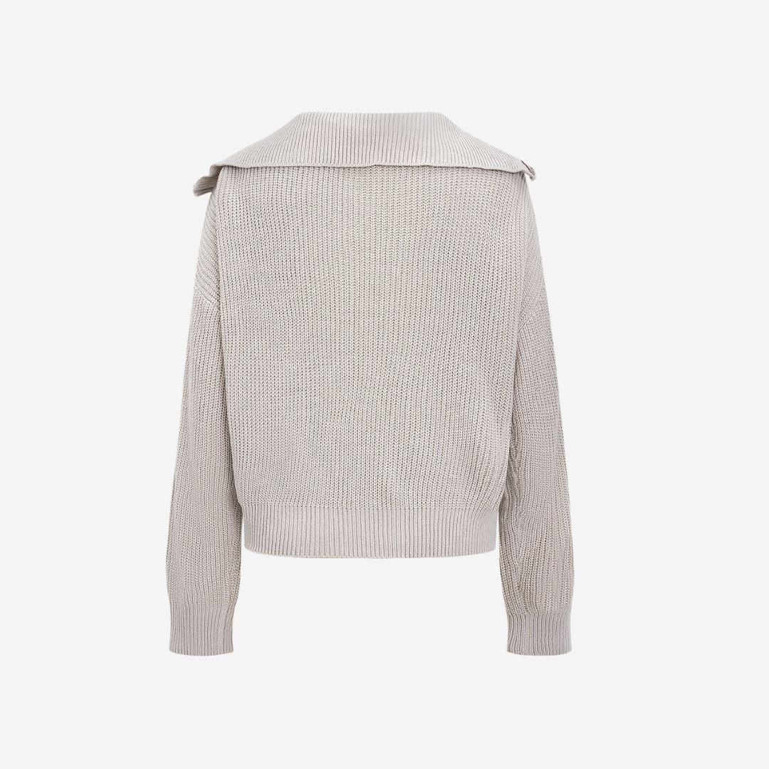 Grå Stickad tröja med dragkedja och krage för avslappnad vardagsstil med sportig känsla