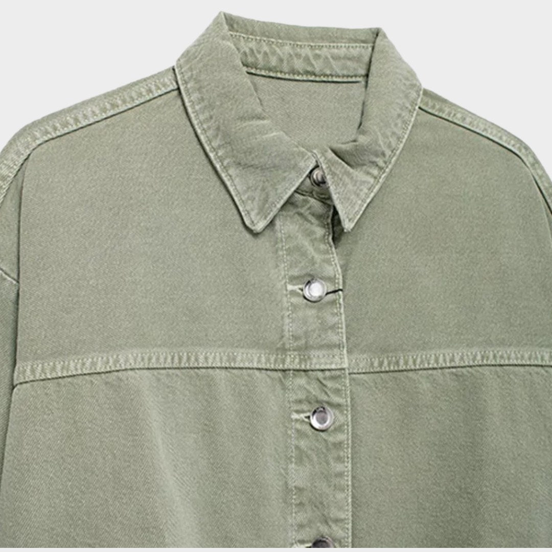 Oversize skjortjacka i denimlook med tryckknappar
