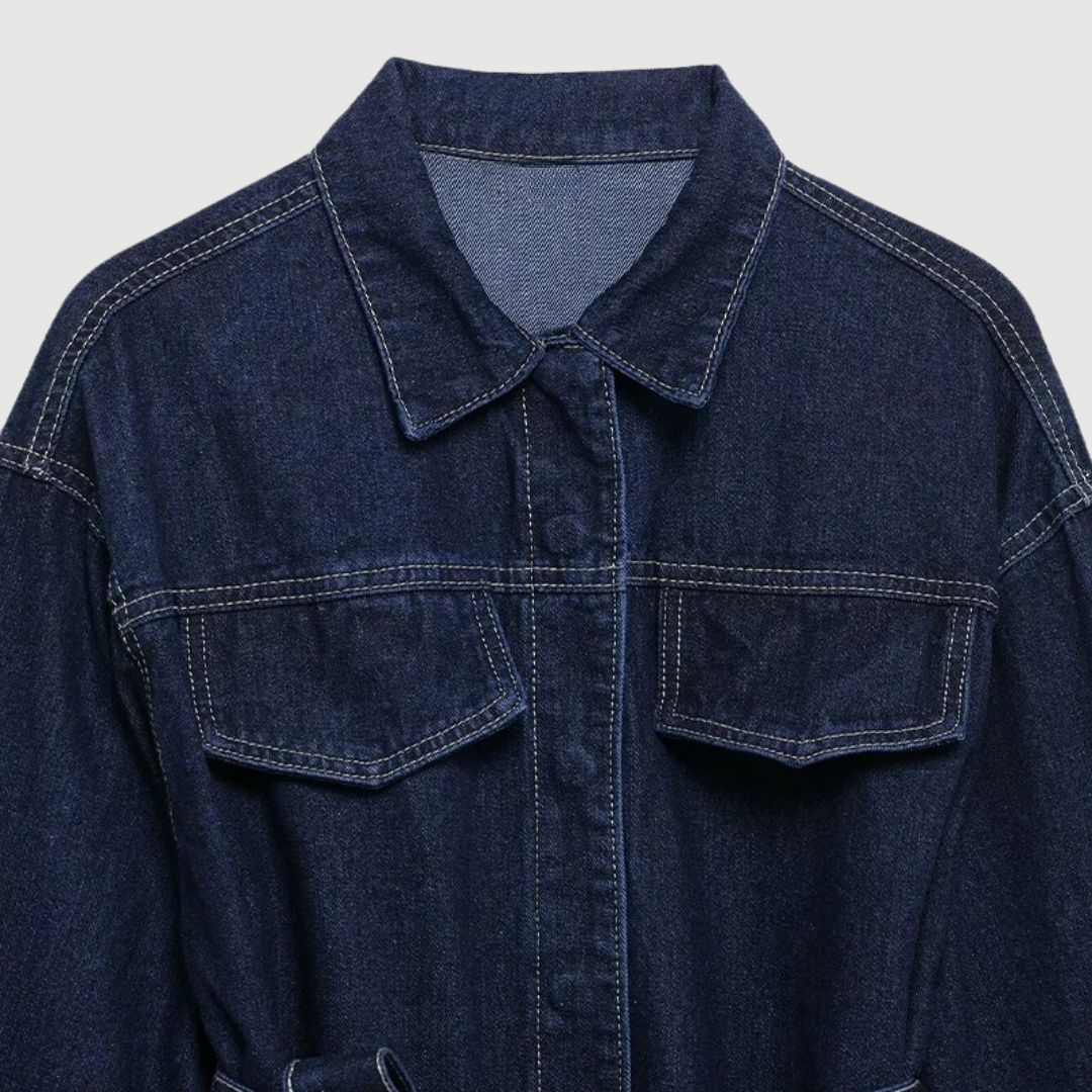 Midjelång jacka med knytskärp i denimlook