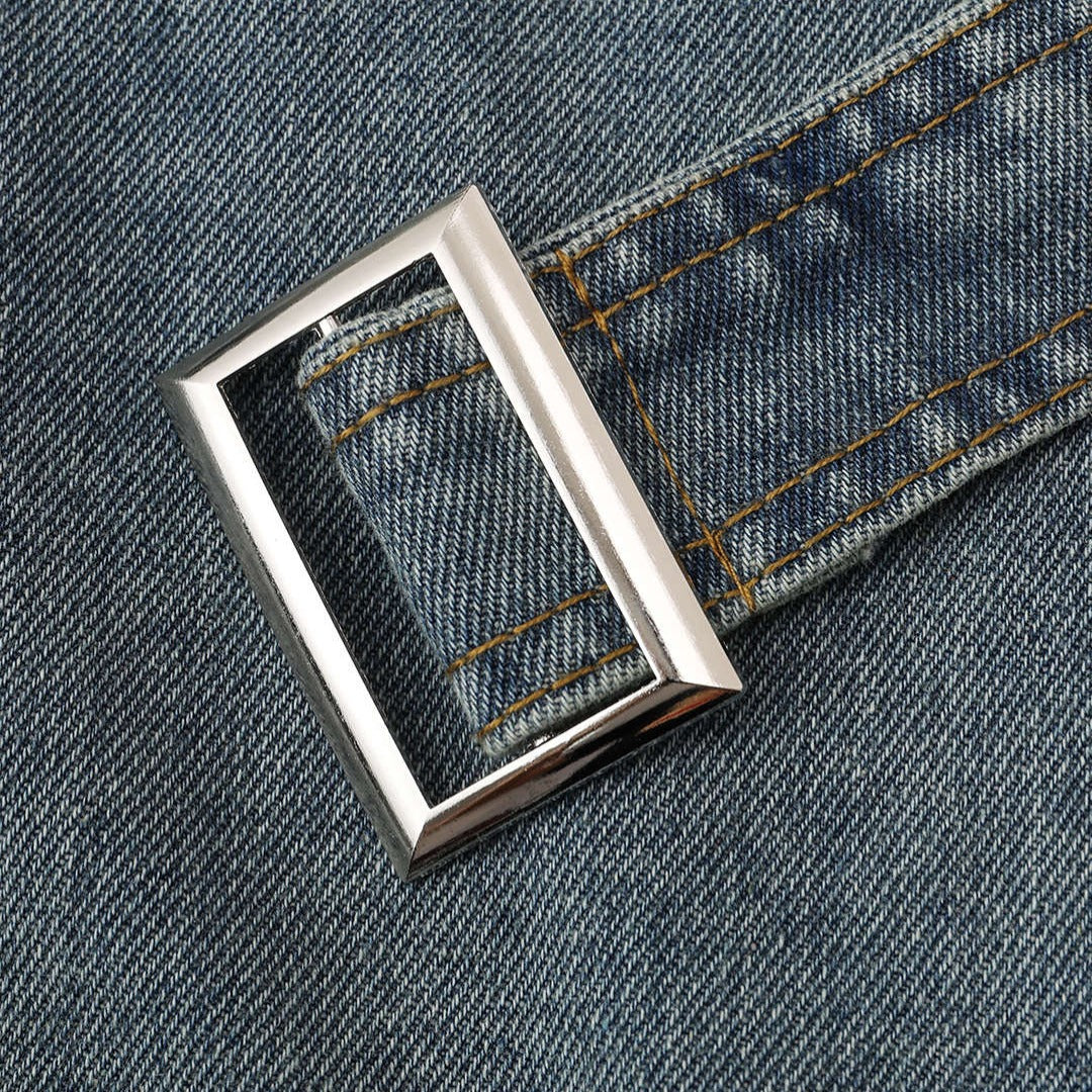 Blågrå Kort denimjacka med bälte och figurnära passform