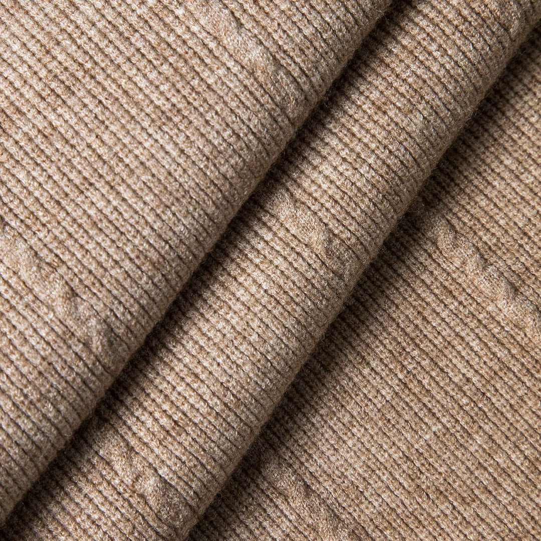 Beige stickade byxor i ribbad trikå med dragsko och hög stretch