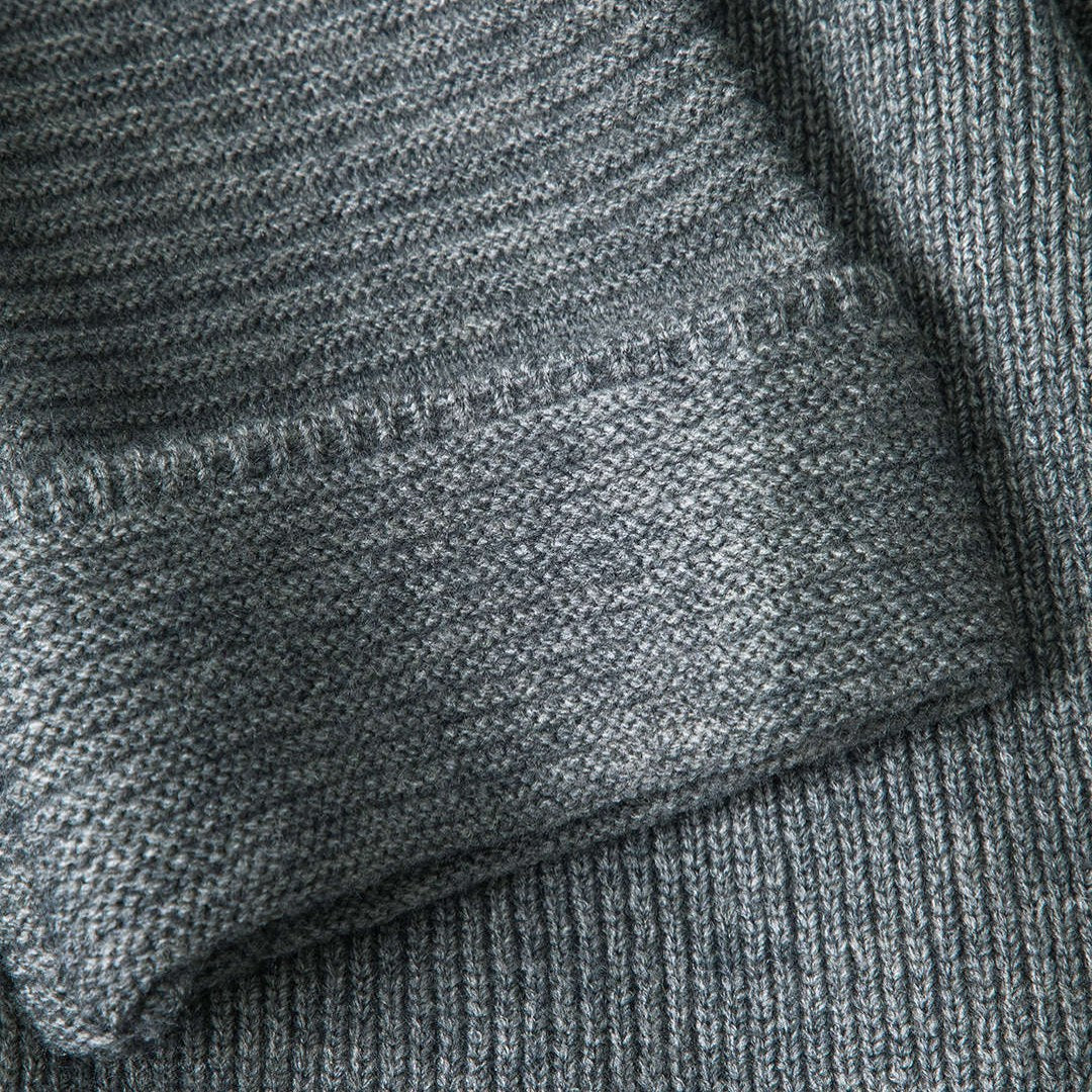 Grå öppen stickad kofta med sjalkrage och ribbade ärmar