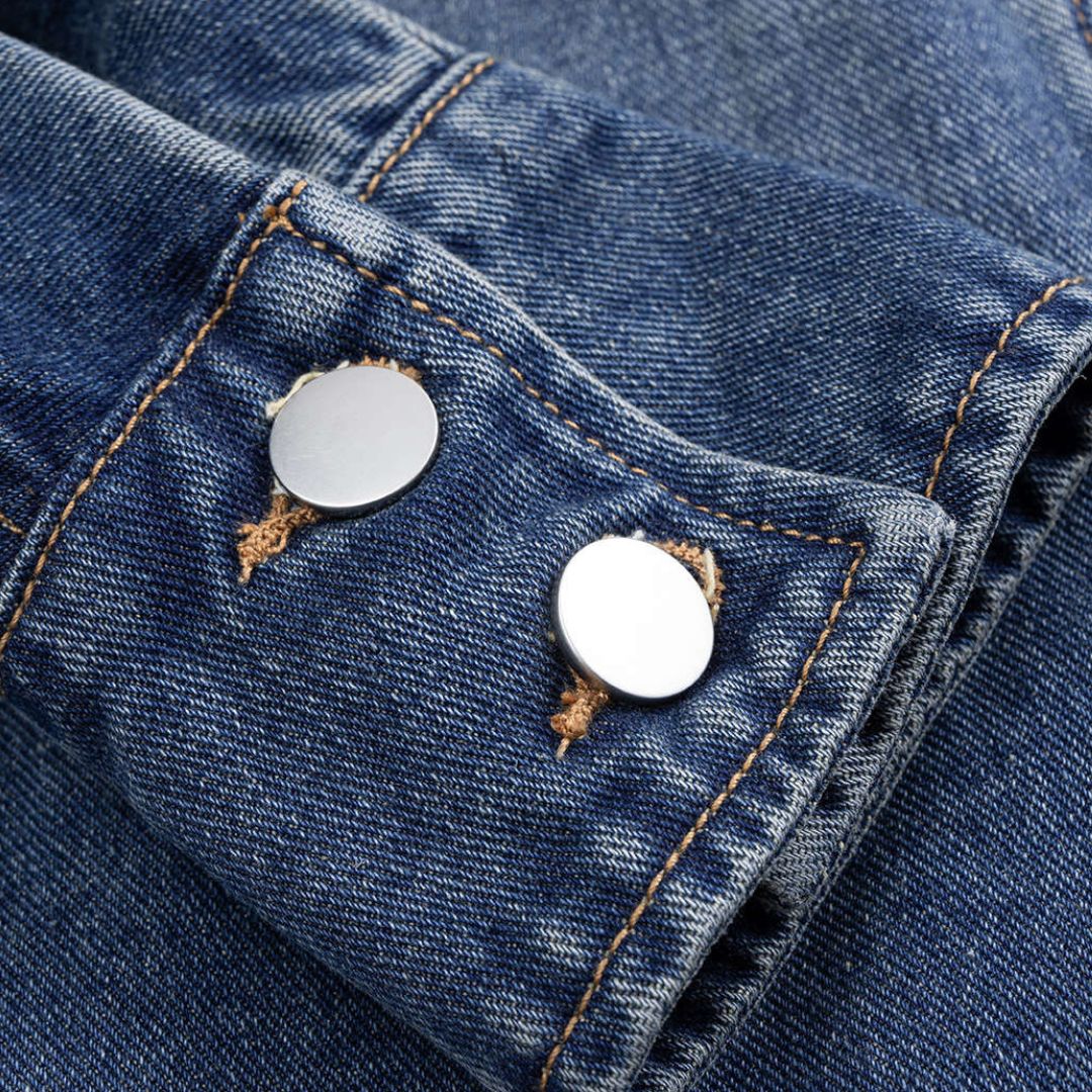 Blå Figursydd jeansjacka med markerade sömmar och voluminösa ärmar