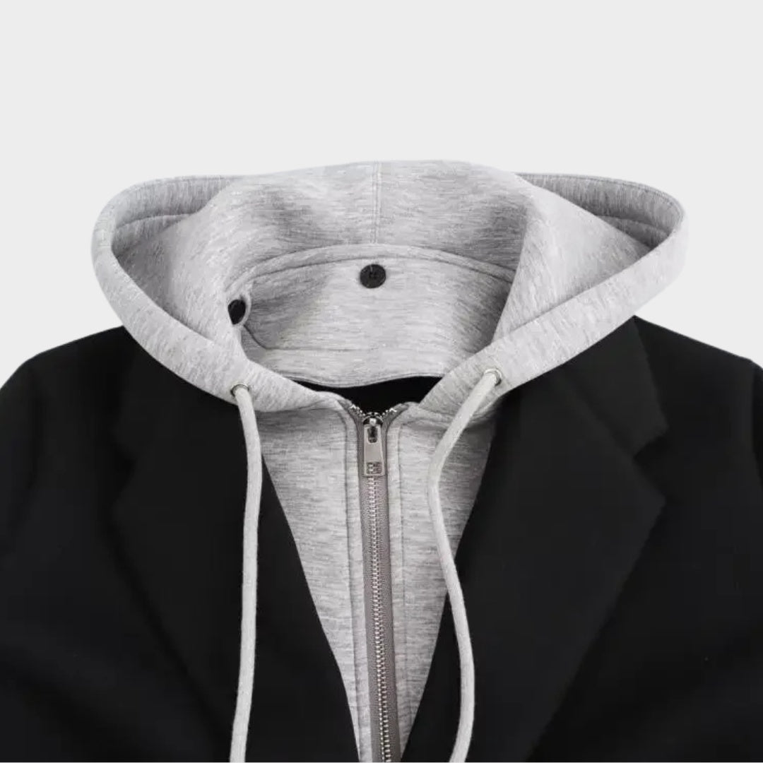 Lång kappa med infälld huva knappar och dragkedja