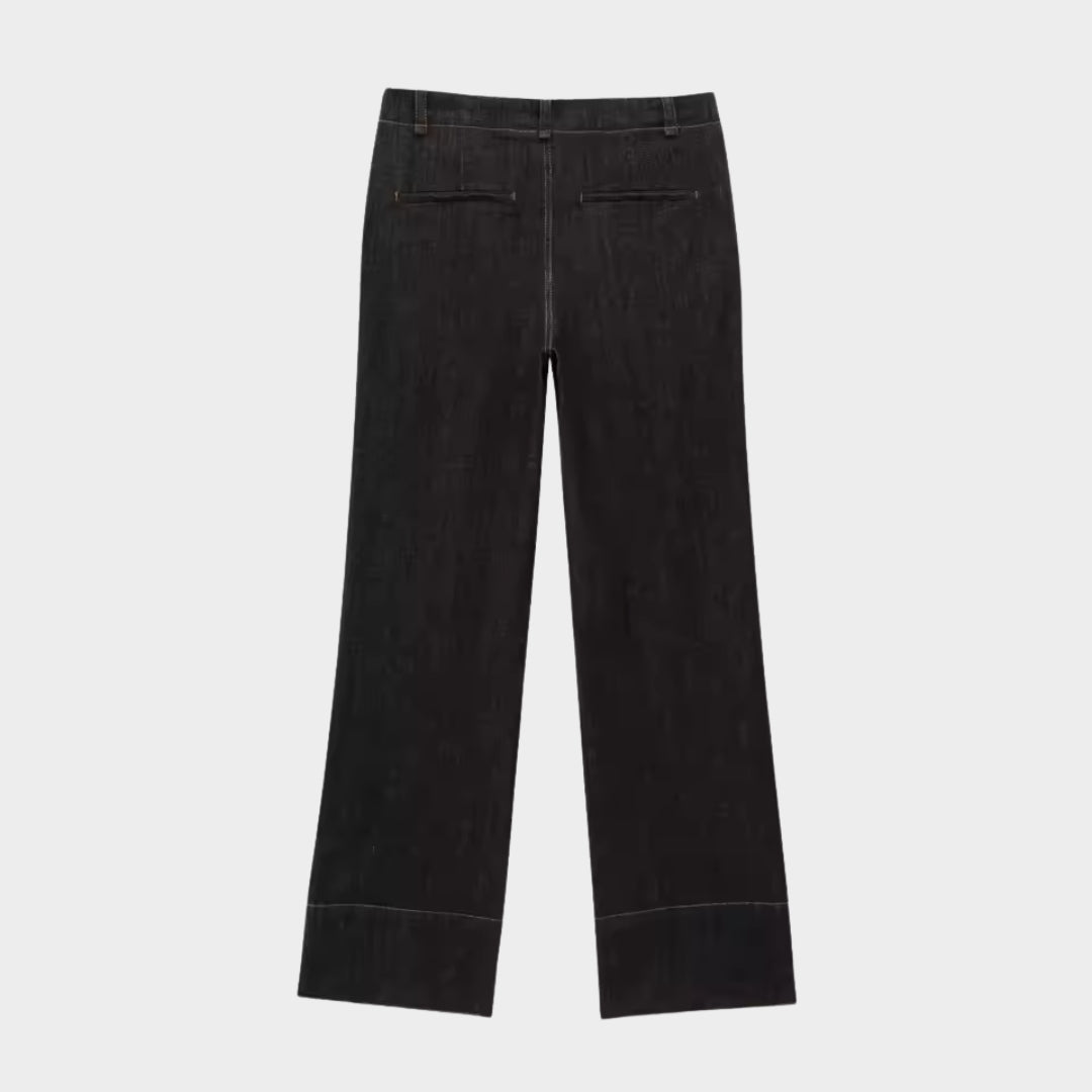 Tvådelad denimset med jacka enkel knäppning och vida byxor