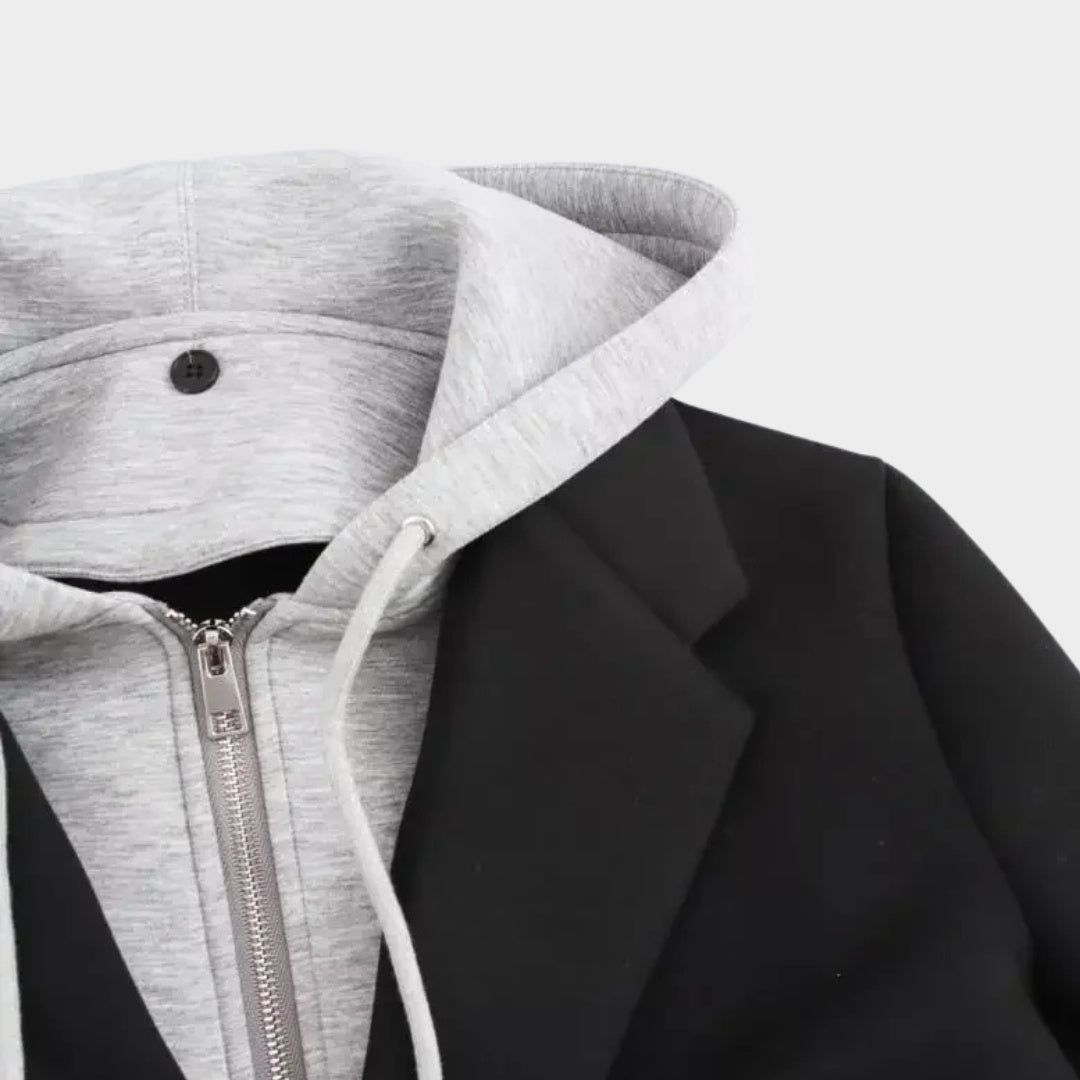 Lång kappa med infälld huva knappar och dragkedja