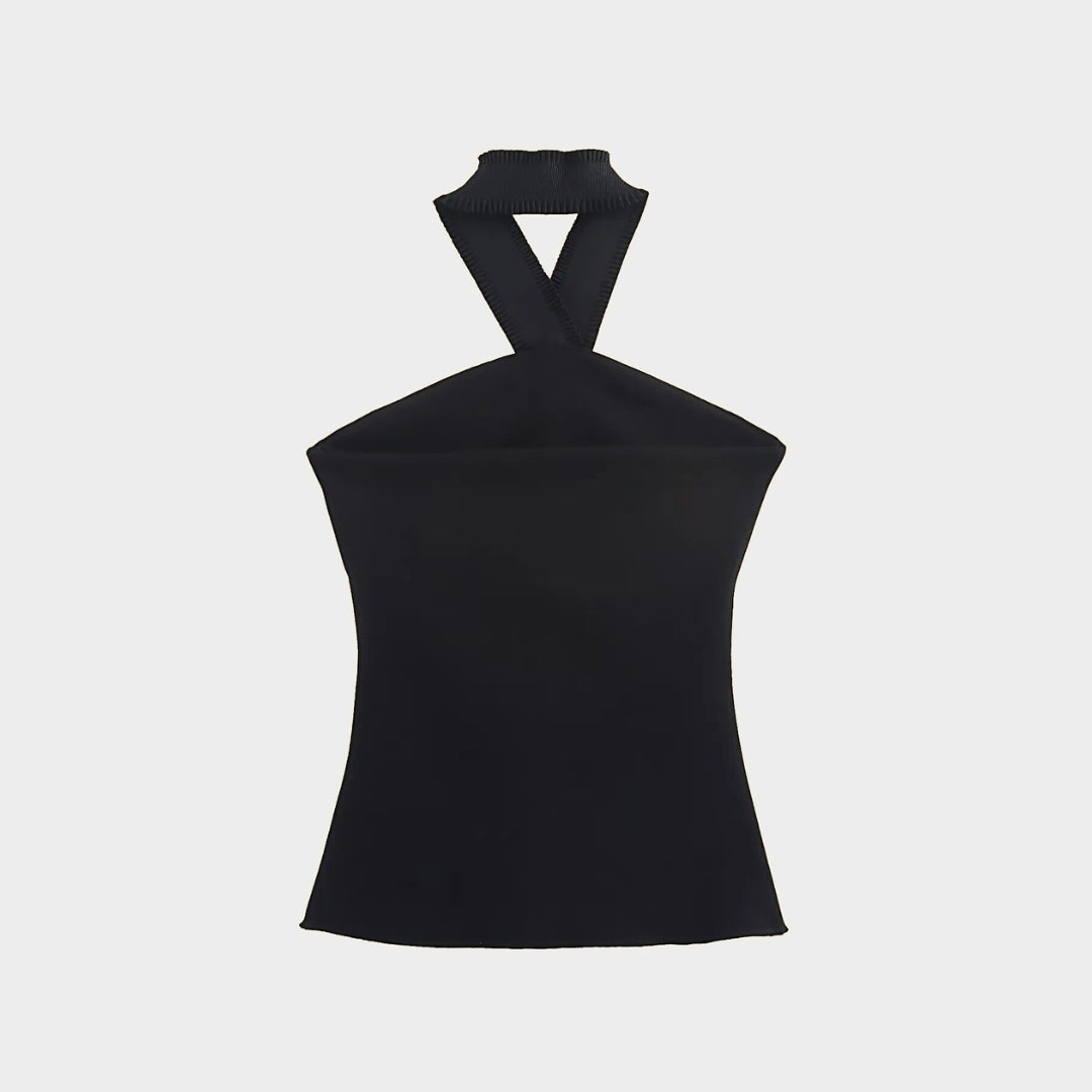 Svart Tvådelat set med halterneck-top och knapprad – skräddade långbyxor