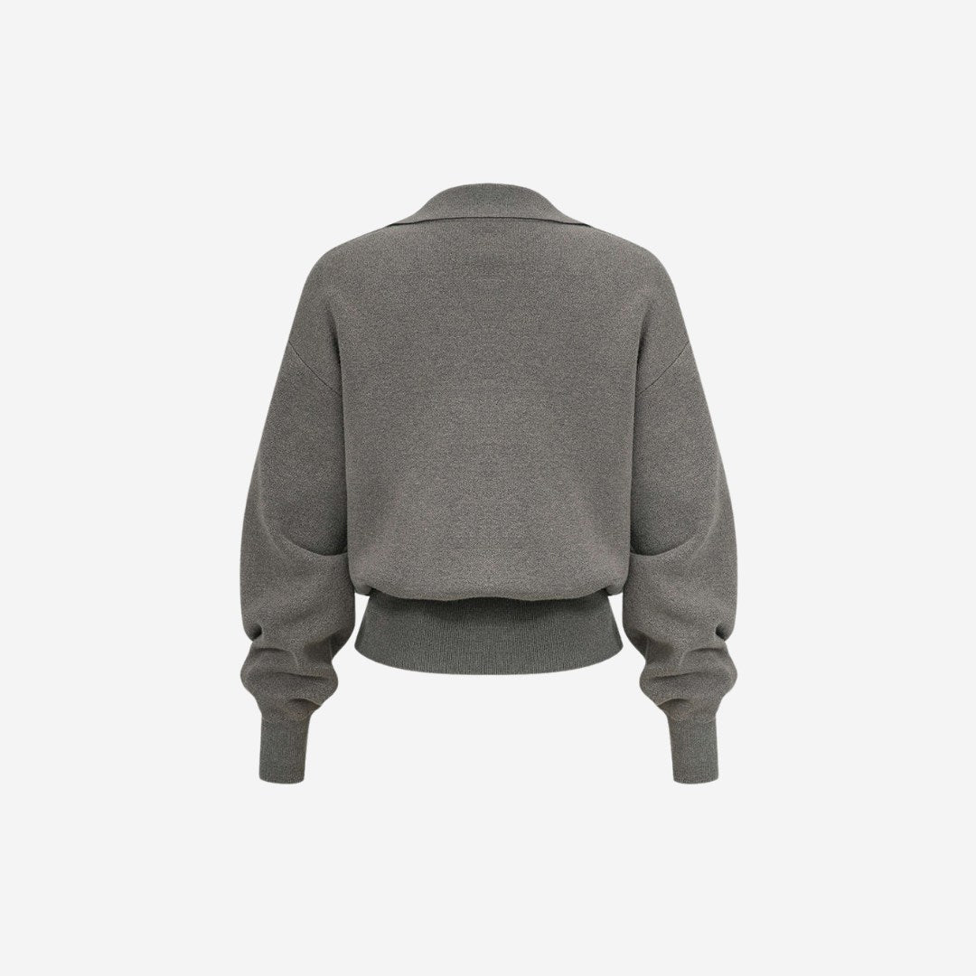 Stickad skjortkofta med bröstfickor och ribbade muddar