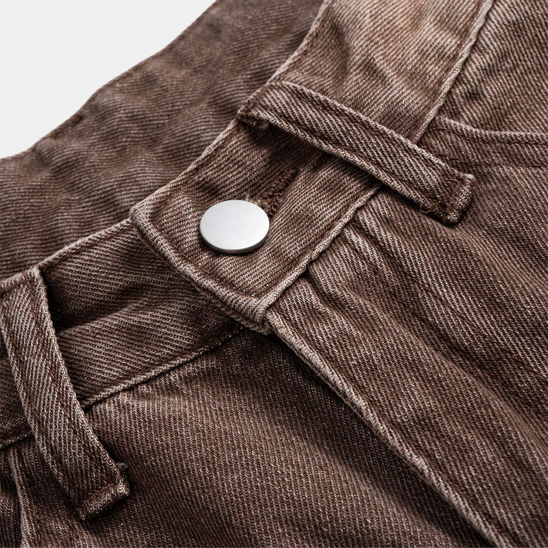 Bruna vida jeans med hög midja och tvättad yta i kraftigt denim utan stretch