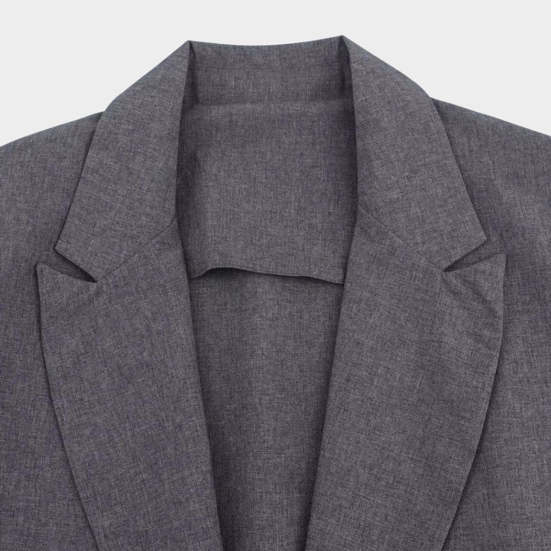 Grå Oversize kavaj med slag, knytband och enkelknäppning