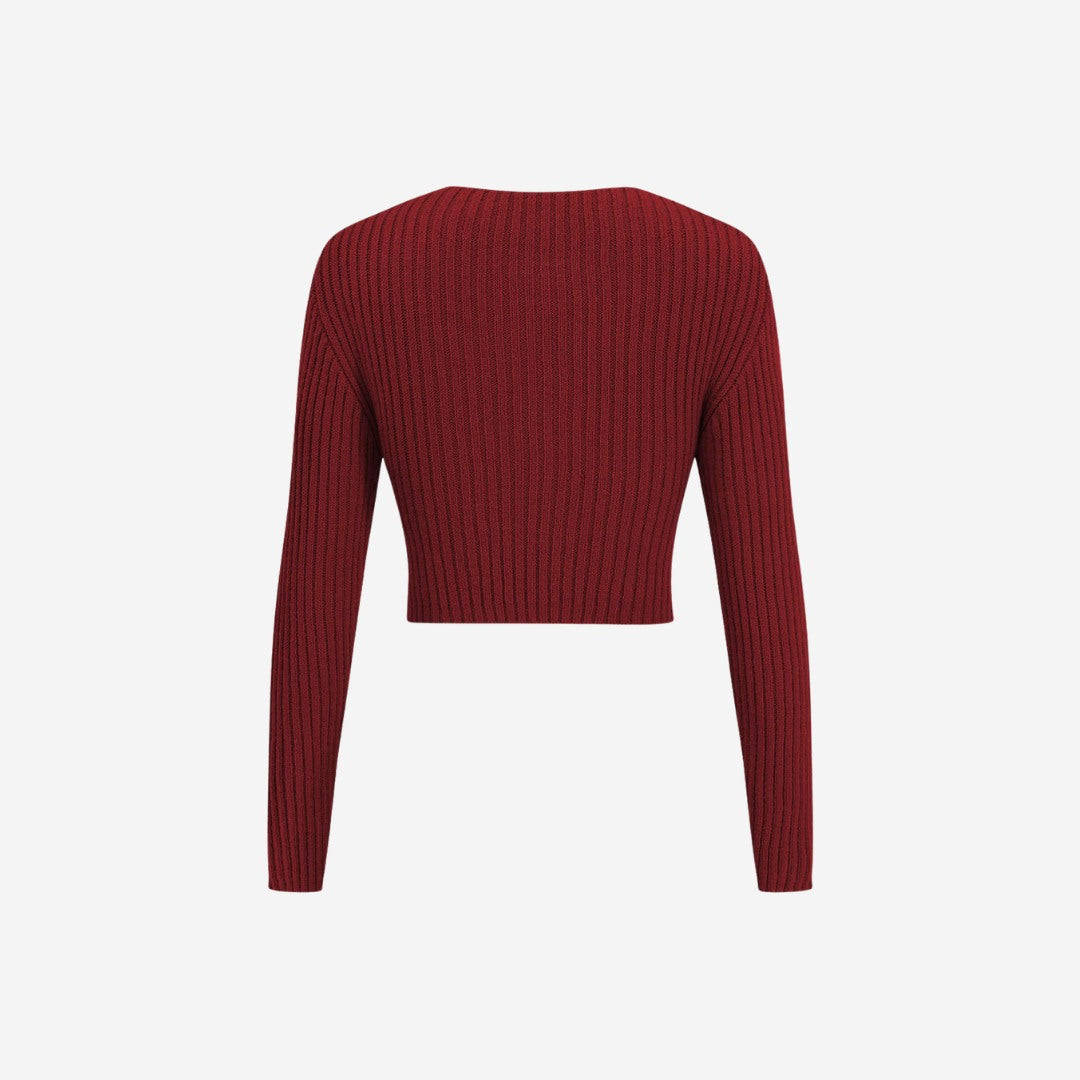 Korsad Ribbstickad Topp Långärmad Mjuk Bomull Detalj