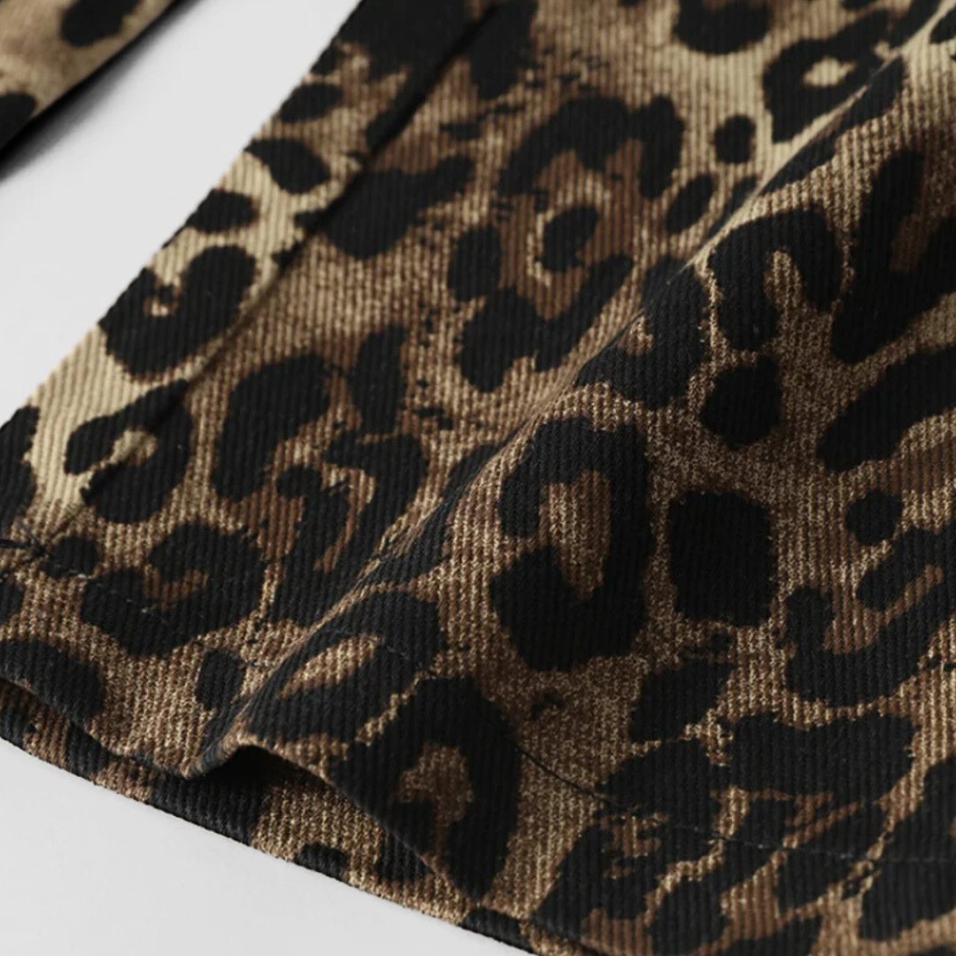 Byxor med leopardmönster låg midja rak passform och spetskant