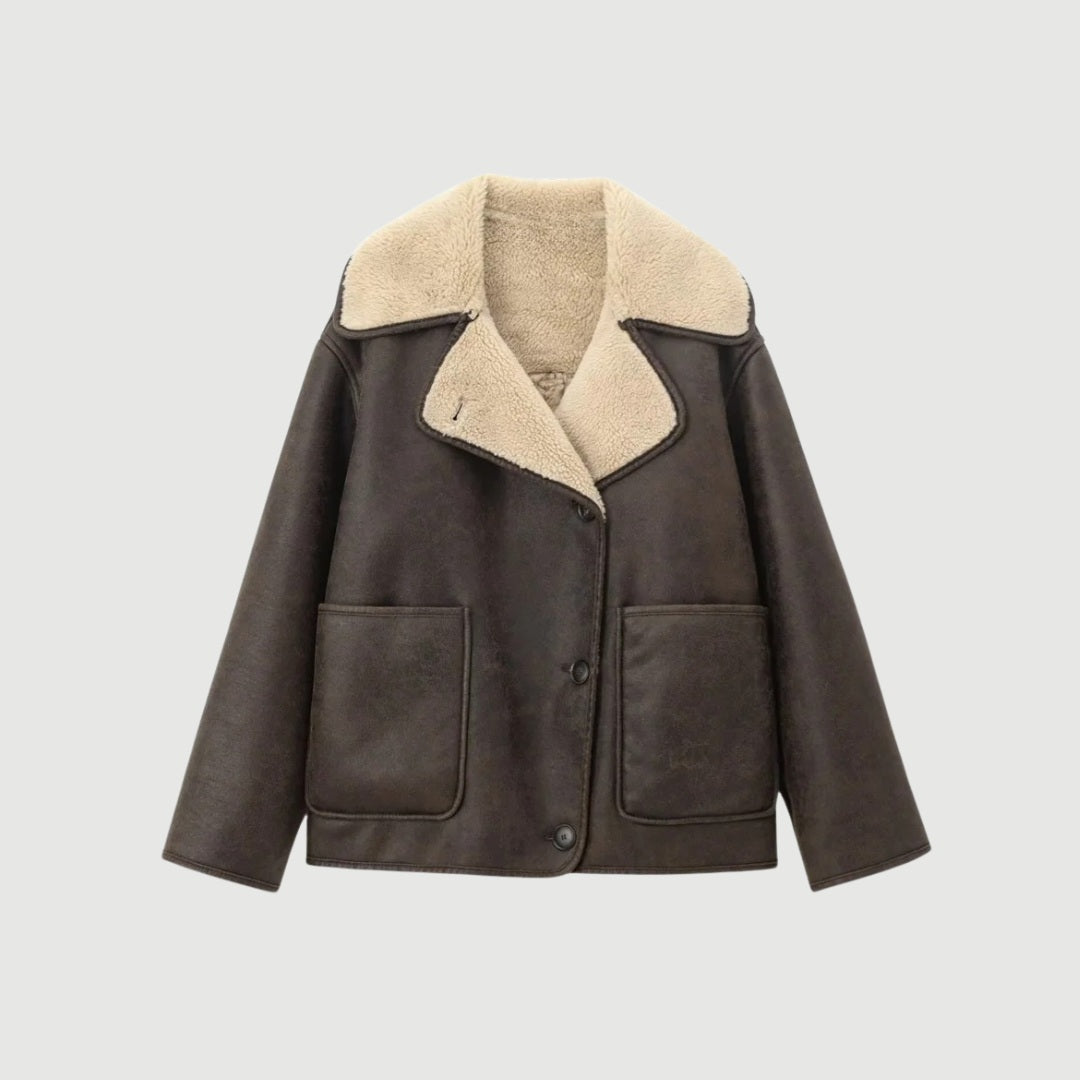 Mellanlång jacka i vintage-stil med teddyfleecekrage och hel fleecefodring