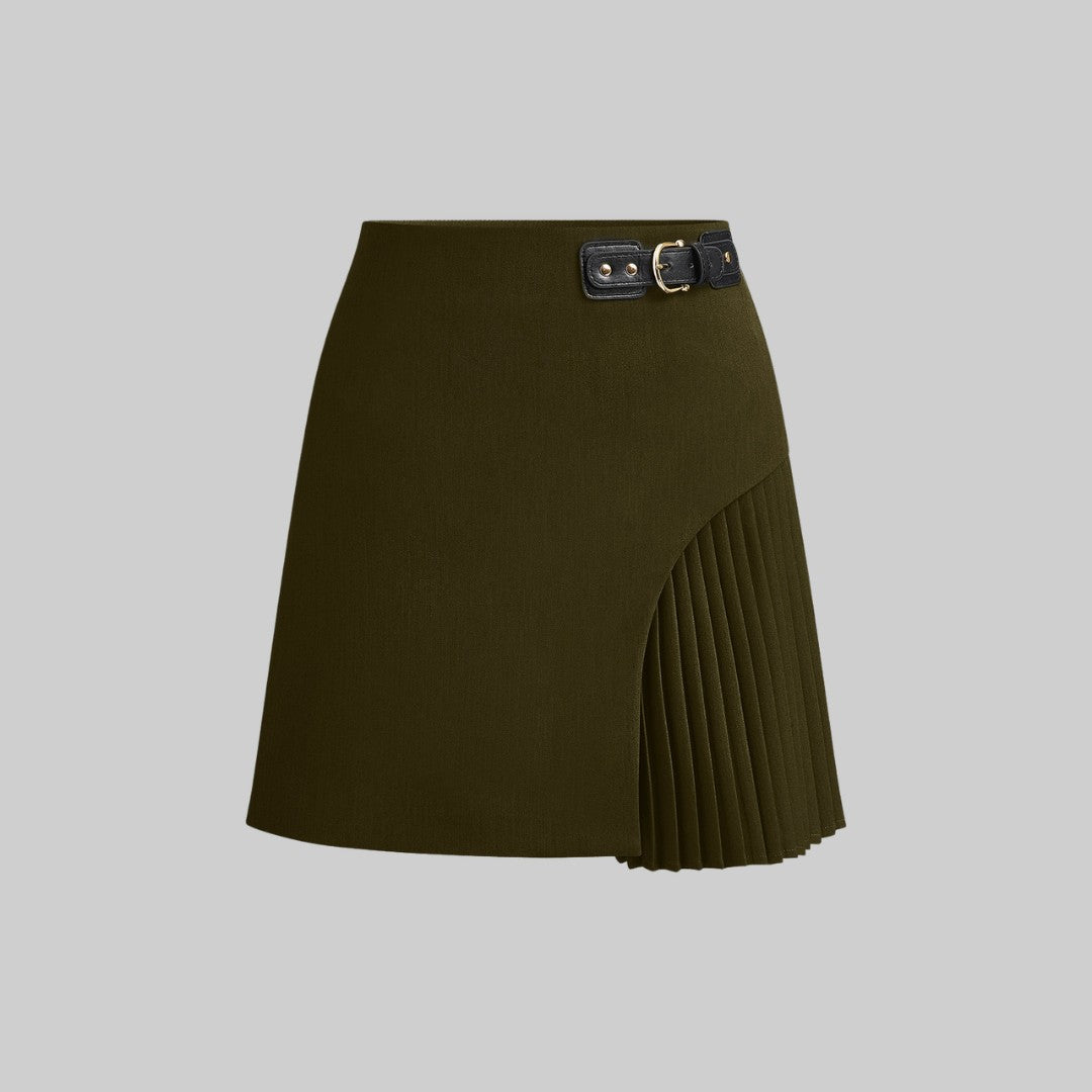 Kort veckad kjol med asymmetrisk design och bältdetalj