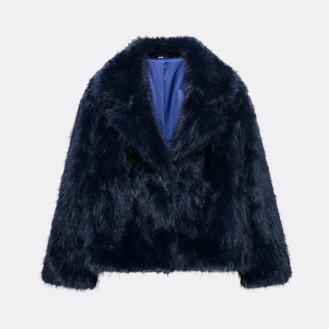 Plush Fuskpälsjacka med Överdimensionerad Krage