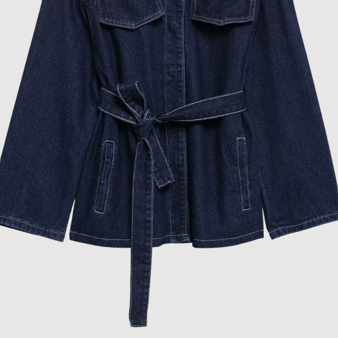 Midjelång jacka med knytskärp i denimlook