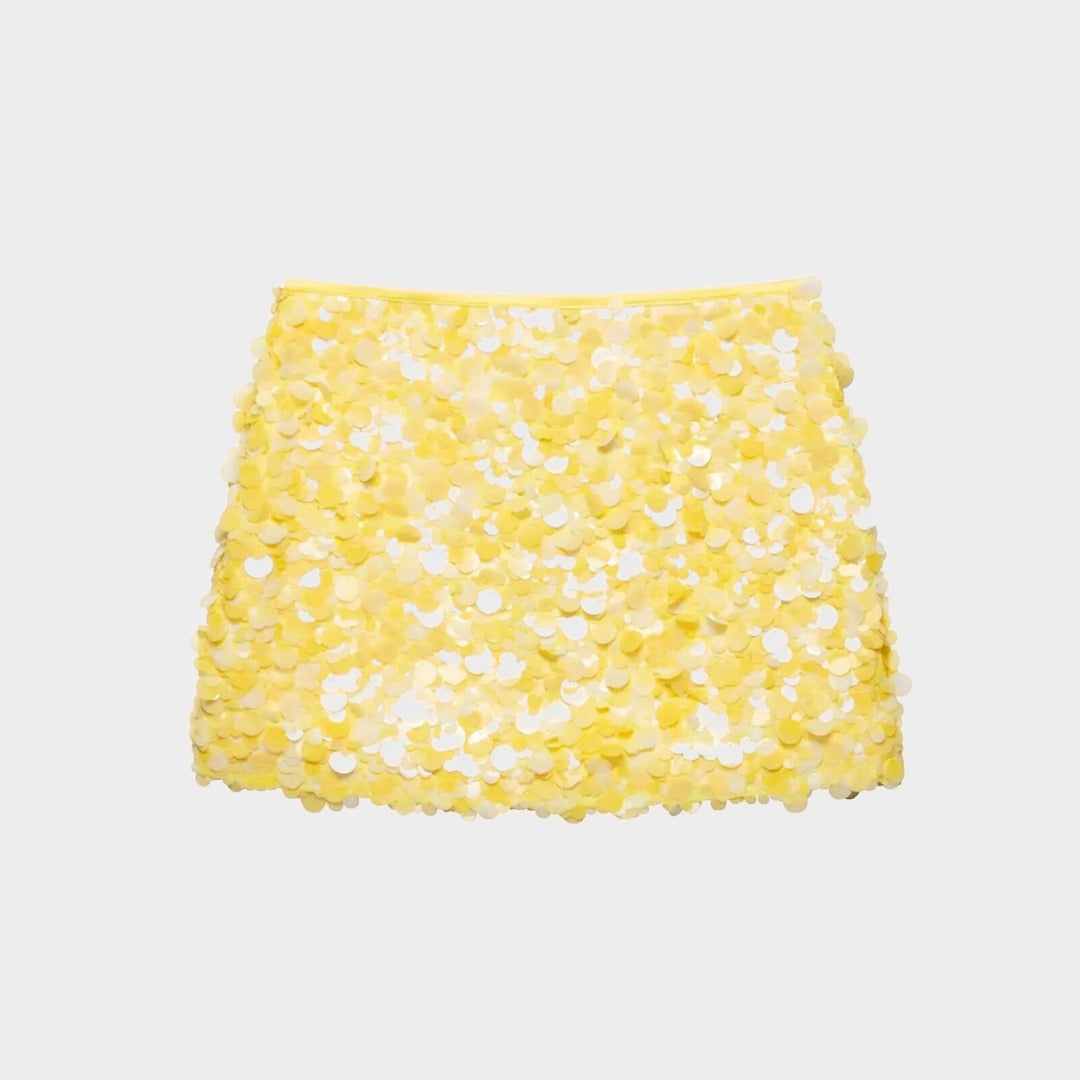 Paljett minikjol med A-linje silhuett och festlig design