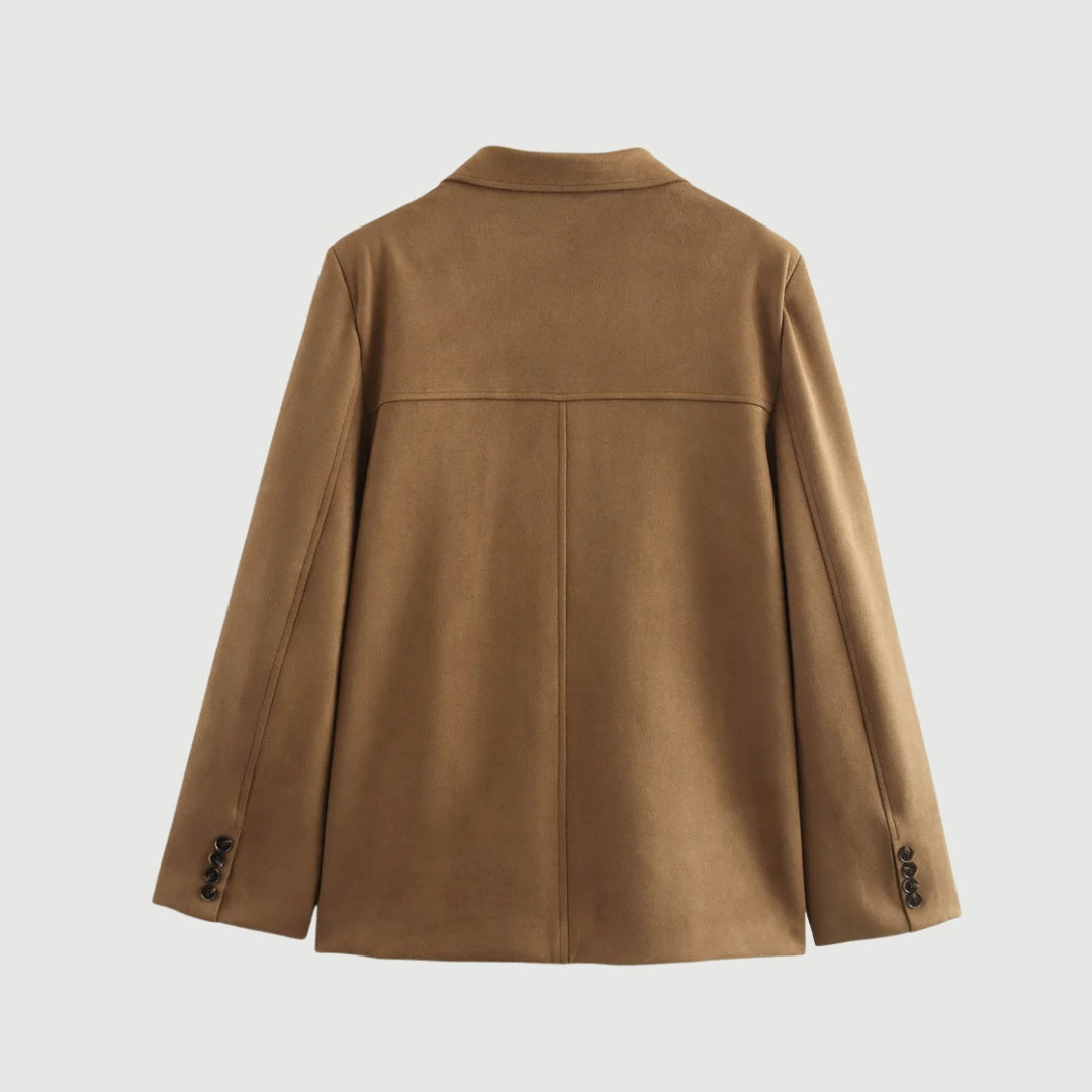Oversized brun jacka i mockastruktur med knappar och slagkrage
