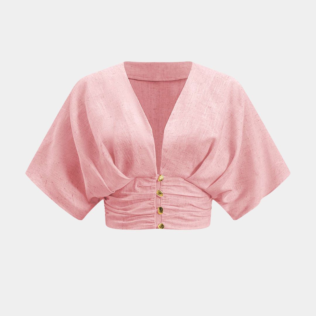 Kortärmad topp i linne med avslappnad passform och lätt struktur