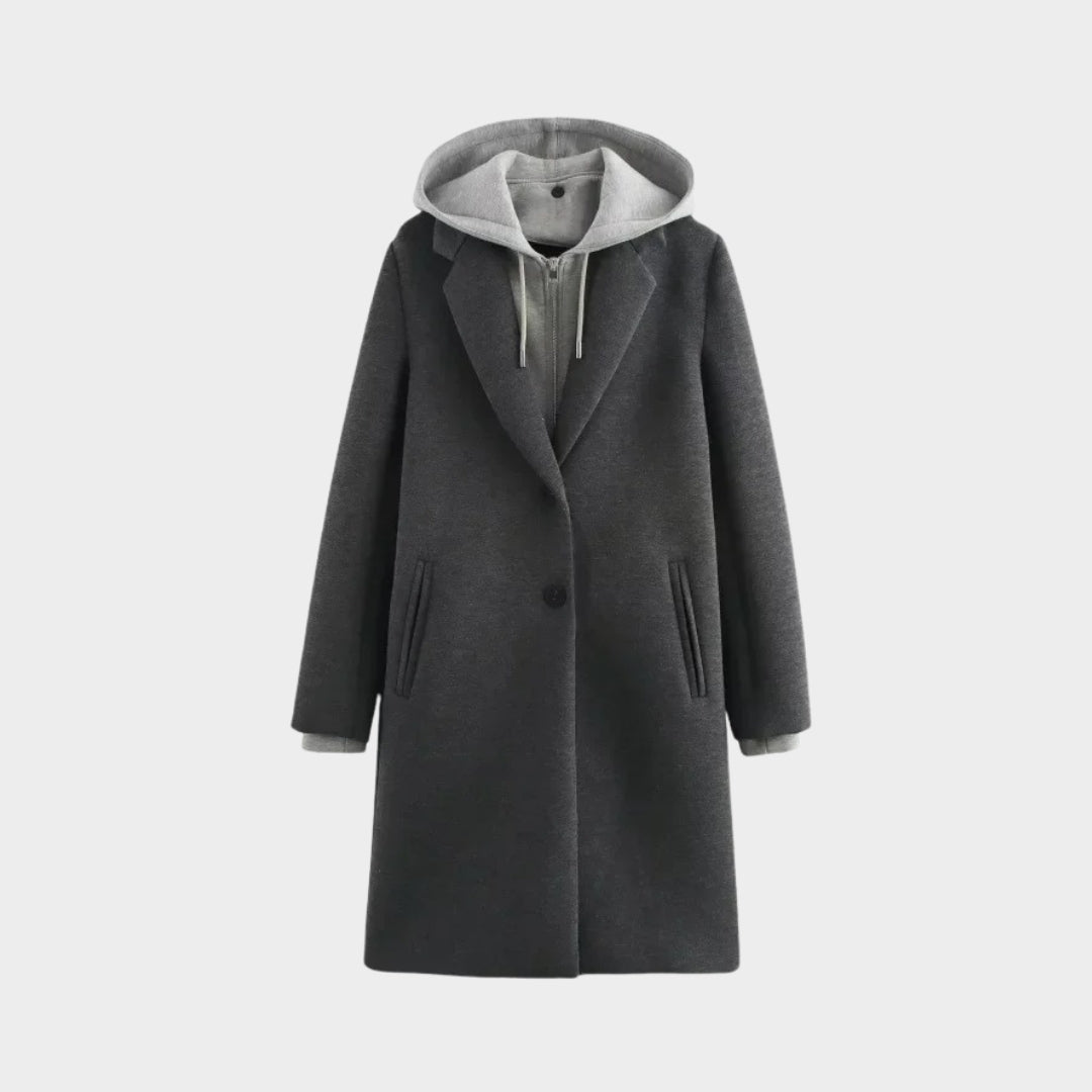 Lång kappa med infälld huva knappar och dragkedja