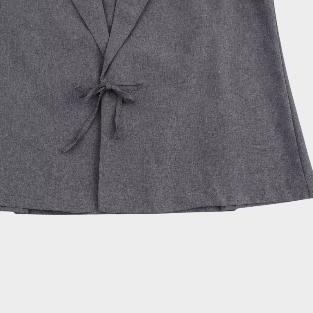 Grå Oversize kavaj med slag, knytband och enkelknäppning