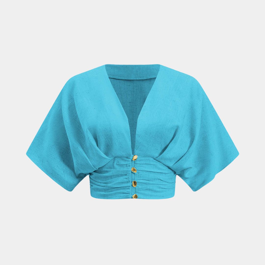 Kortärmad topp i linne med avslappnad passform och lätt struktur