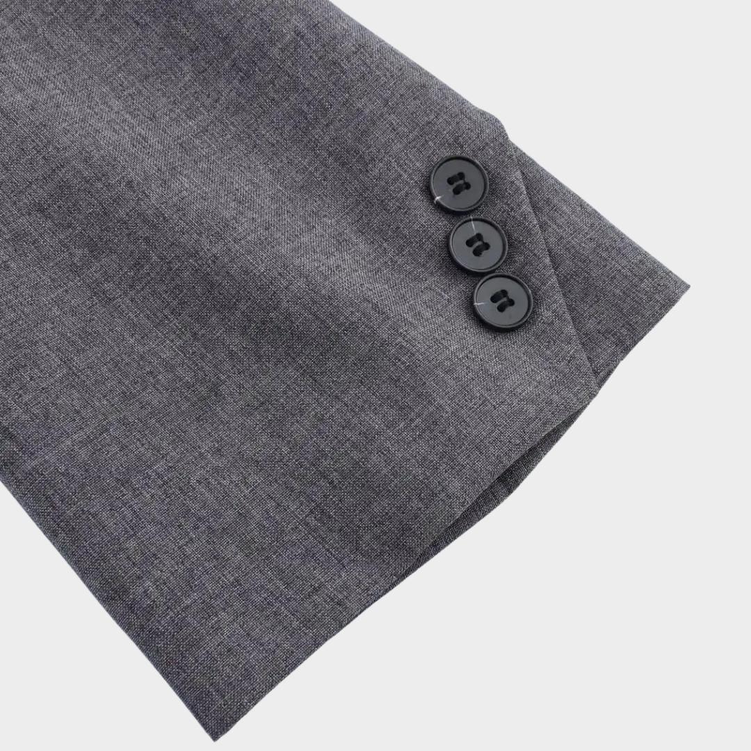 Grå Oversize kavaj med slag, knytband och enkelknäppning